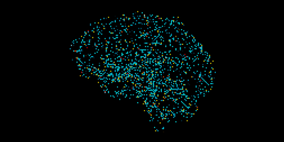 Representation of a pixellated brain on a black background