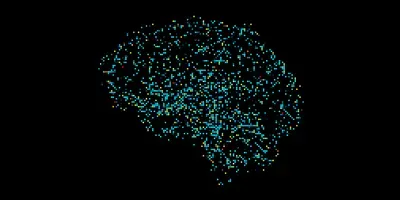 Representation of a pixellated brain on a black background