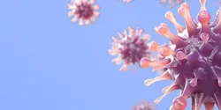 Illustration of sars-cov-2, the virus that causes COVID-19, viral particles