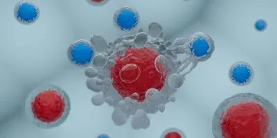 Illustration of CAR-T cells attacking tumor cells
