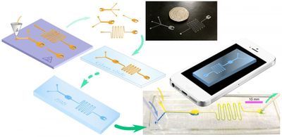 Simplified flow-diagram of the low-cost technique for fabricating microfluidic devices. Resulting channels can be applied directly to a glass surface with no additional treatment.