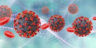 Illustration of the coronavirus particle with DNA molecule