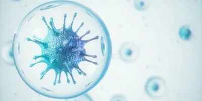 Illustration of a sars-cov-2 covid-19 virus particle in an aerosol droplet