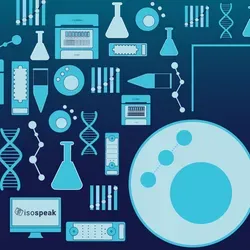 Illustration of different lab items like flask, dna double helix, test tube