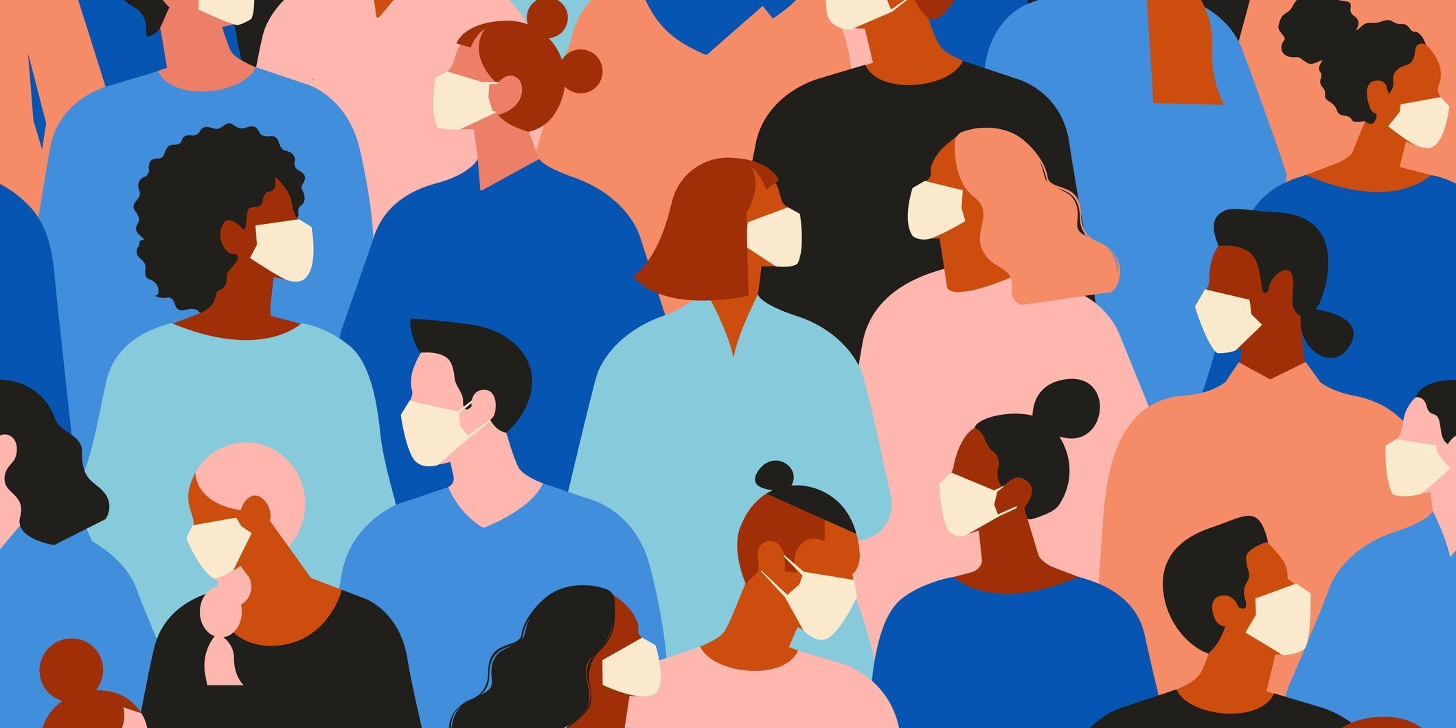 Illustration of people wearing masks in a group