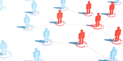 Illustration of a network of people with some highlighted in red