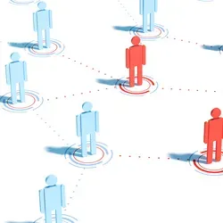 Illustration of a network of people with some highlighted in red