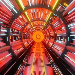 Illustration of a stream of glowing lights focused into the center of the image