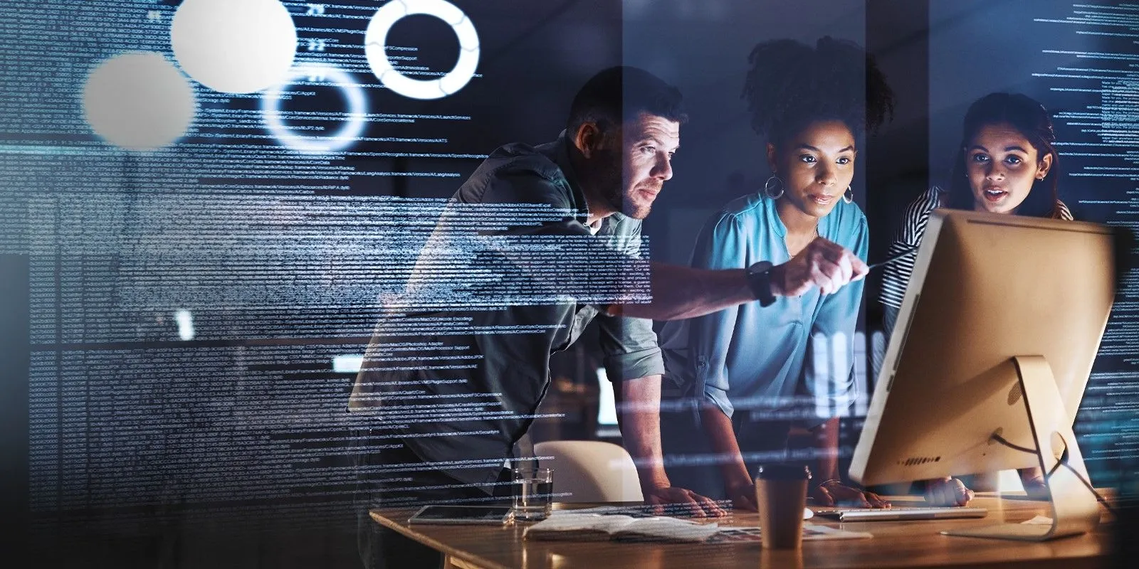 Researchers working on a computer
