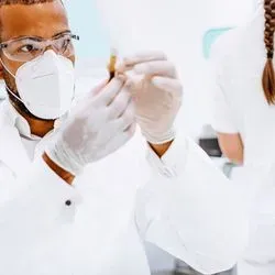 Male researcher examining a sample