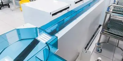 Photo of a clinical laboratory automation system track
