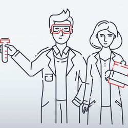 illustration of two clinical lab professionals wearing PPE