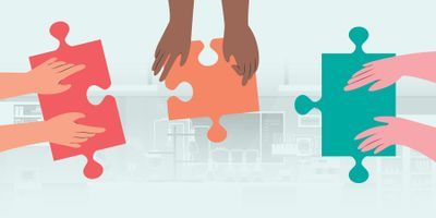 Illustration of individuals hands holding puzzle pieces