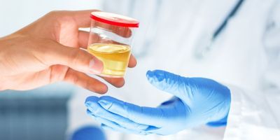 Urine sample being handed over for analysis