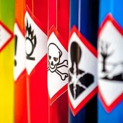 Photo of different chemical hazard symbols