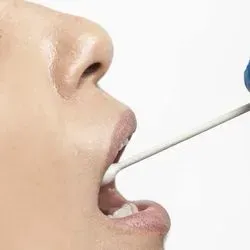 Person having a saliva sample taken