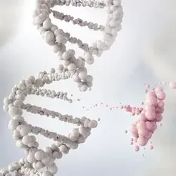 Image of a human DNA strand being damaged or repaired