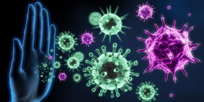 Image of a hand stoping different viral strains