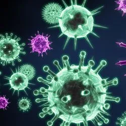 Image of a hand stoping different viral strains