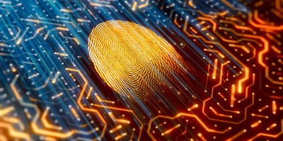 An illustration of a finger print on a microchip