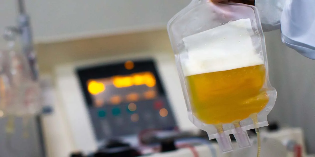 Image of human plasma in an IV bag