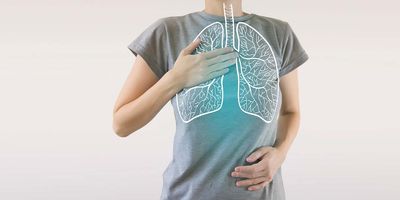 Woman with a drawing of human lungs overlaid on top of her 