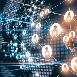Computer image of people with lines going between them indicating connections