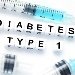 The words type 1 diabetes written with letter blocks next to 3 syringes