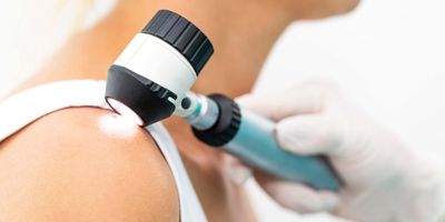 A patient having their skin examined for moles