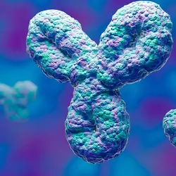 Computer image of a human antibody on a blue background