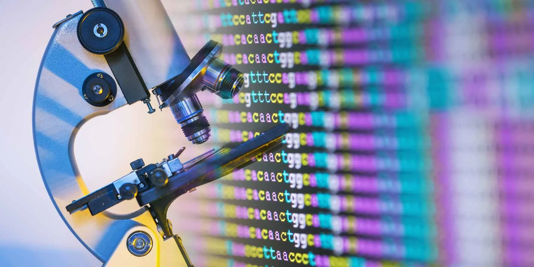 Microscope double exposed over genetic information