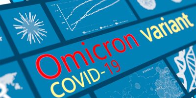 Screen with the words Omicron variant written on it