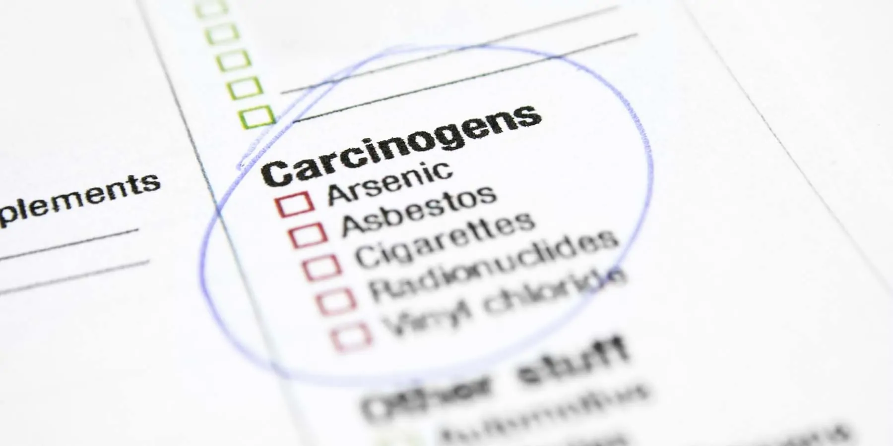 A check list with several carcinogens listed