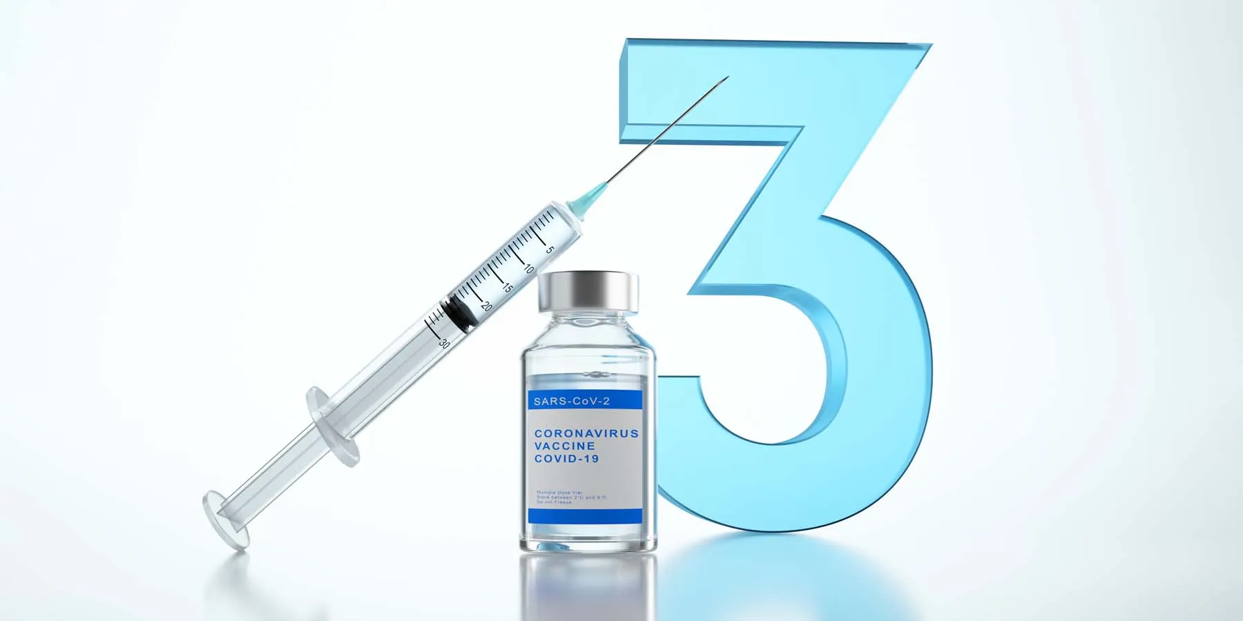 A vaccine bottle with a syringe and the number 3