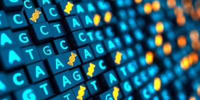 Computer representation showing the nucleic acid letters on small blue blocks