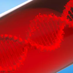 DNA helix in a blood vial filled with blood