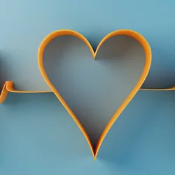Paper cut out of a heart rate wave that forms a hear in the center, on a blue background