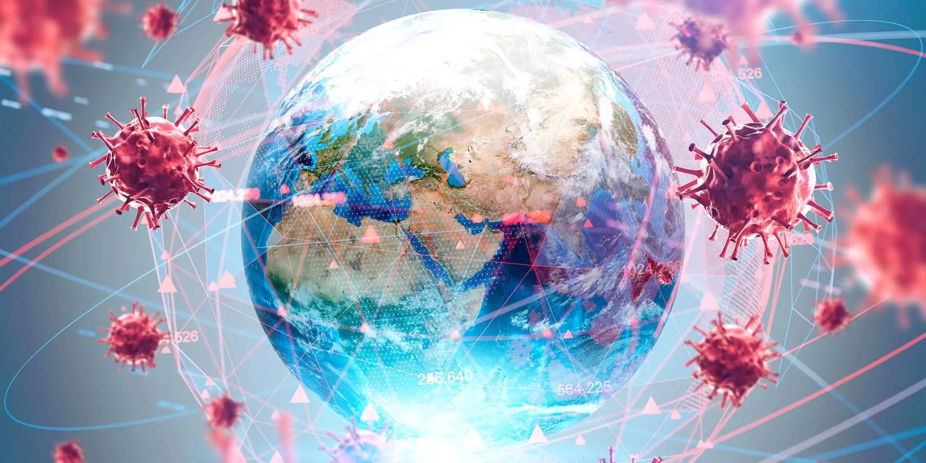 Covid-19 particles circling the globe