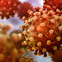 Covid-19 viruses floating in space, on a grey background