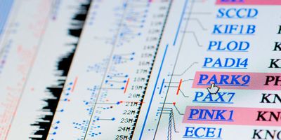 Computer screen showing genetic data and related diseases