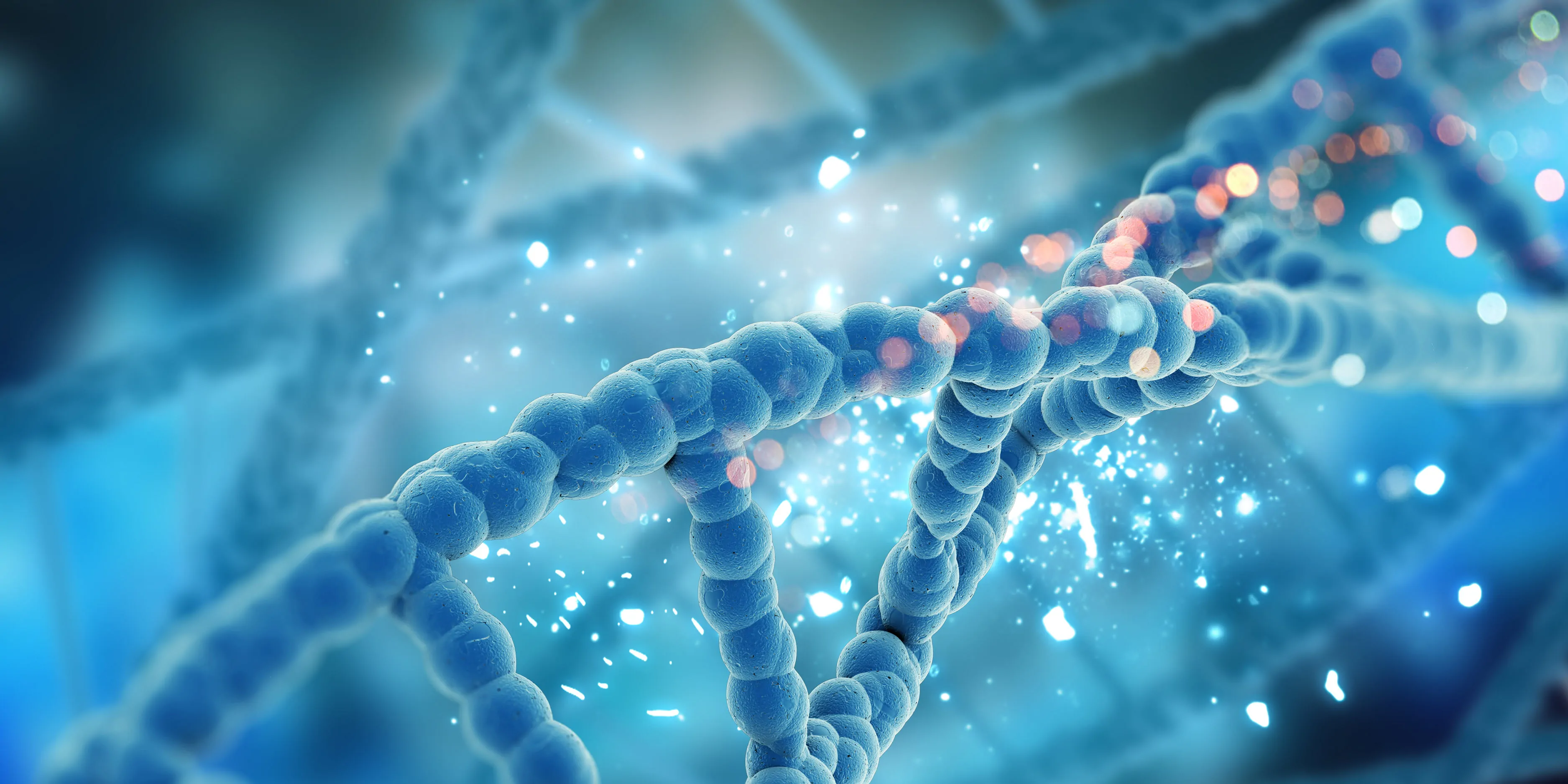 3D render of a medical DNA background used in genomics research.