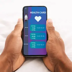 Photo of a patient access their clinical trial health data on their smartphone.