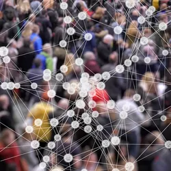 A crowd of people with data points overlaid