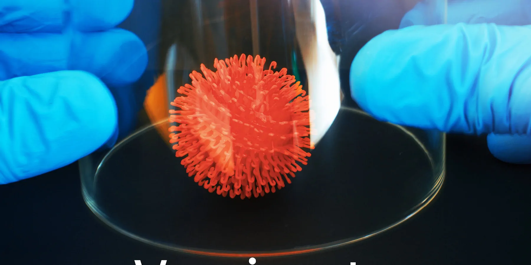COVID-19 virus "trapped" in a glass held by gloved hands