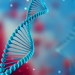 3D illustration of DNA, which is used in genomic testing.