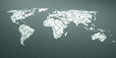 A map of the world with small symbols to indicate people