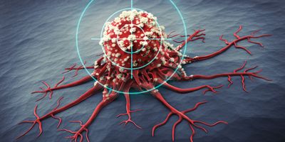 Computer image of a cancer cell being targeted by a crosshair