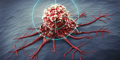 Computer image of a cancer cell being targeted by a crosshair