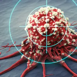 Computer image of a cancer cell being targeted by a crosshair