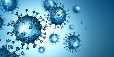 Covid viruses on a ble background